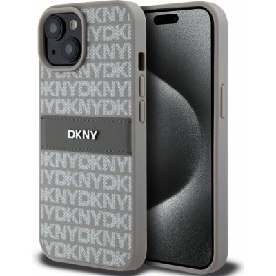 DKNY PU Leather Repeat Pattern Tonal Stripe pro iPhone 15 Beige – Zboží Mobilmania