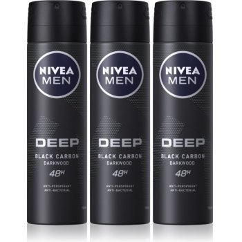 Nivea Men Deep Black Carbon Darkwood deospray 3 x 150 ml dárková sada
