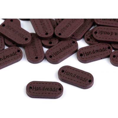 Dřevěná cedulka ovál Hand made 11 x 23 mm, ořech – Zboží Mobilmania