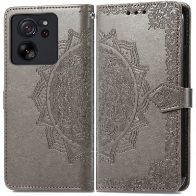 Levné Kryty Peněženkové pouzdro Embossing Pattern Mandala Flower Xiaomi 13T / 13T Pro šedé