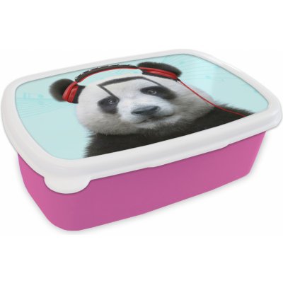 MuchoWow® Lunchbox Chlebník 17x11 cm Panda - Sluchátka - Zvířátko - Hudební noty - Červený dětský chlebník - Box na oběd - Box na chléb - Box na sendviče – Zboží Mobilmania