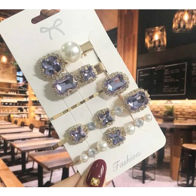 B-TOP Sada 5 ks štrasových sponek do vlasů - zlatá/ barevná Druh barvy: Fialová – Zboží Mobilmania