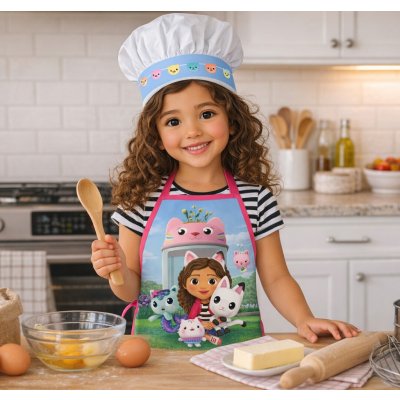 Max-fashion KFT Dětská zástěra GÁBININ KOUZELNÝ DOMEK v parku set s čepicí – Sleviste.cz