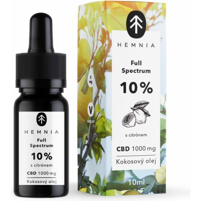 Hemnia Full Spectrum CBD Kokosový olej 10% 1000 mg 10 ml s příchutí citrónu – Hledejceny.cz