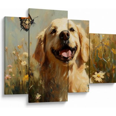Obraz - Šťastný psík (s hodinami), Čtyřdílný 110x75 cm s hodinami – Hledejceny.cz