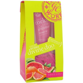 Grace Cole Fruit Works Watermelon & Pink Grapefruit sprchový gel 50 ml + mycí houba dárková sada