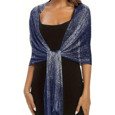Společenský šál s třásněmi modrá – Zboží Dáma