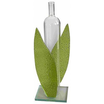Skleněná váza na 1 květinu tulipán, zelené listy – Hledejceny.cz