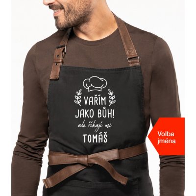 Kariban Zástěra pro muže se jménem Exclusive Vařím jako bůh ale říkají mi.. Černá Black – Hledejceny.cz