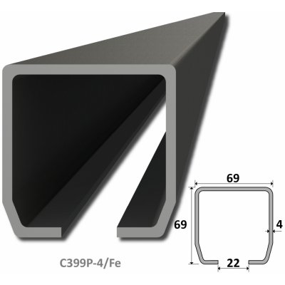 C profil PICOLLO (69x69x4mm) čierny, dĺžka 6m