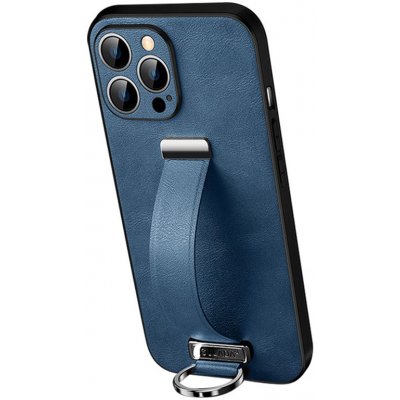 SULADA Apple iPhone 15 Pro Max - poutko + kroužek - ochrana kamery - umělá kůže - modré