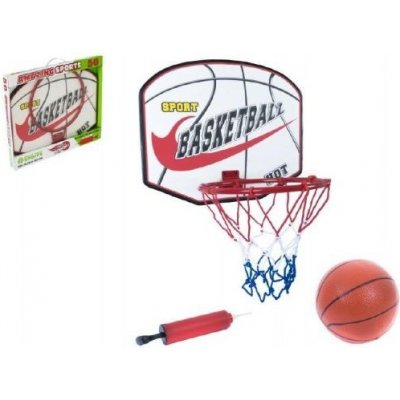 Teddies Basketbalový koš dřevo kov síťka míč s pumpičkou v krabici 49x42x4cm