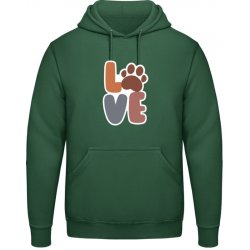 AWDis Hoodie Mikina Nápis LOVE s tlapkou Lahvově zelená