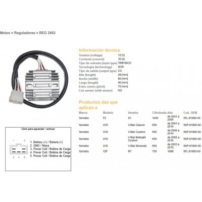 DZE regulátor napětí YAMAHA XVS 650 V-STAR 01-16; YZF 750 R7 99; FZS 1000 01-05; (5KP-81960-00) (35A) (ESR266) (5FL-81960-00) – Hledejceny.cz