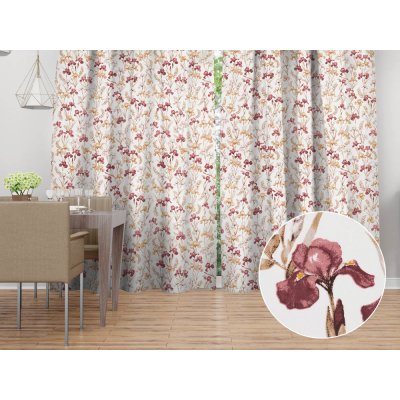Biante Bavlněný závěs Sandra SA-636 Vínovo-béžové kosatce na bílém 150x210 cm – Hledejceny.cz