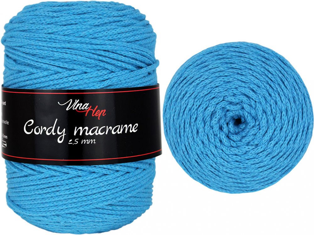 Vlna-hep Cordy macrame 2,5mm - šňůra bavlna Cordy macrame 2,5mm: 8127 Tmavě  tyrkysová do modra – Zboží Dáma