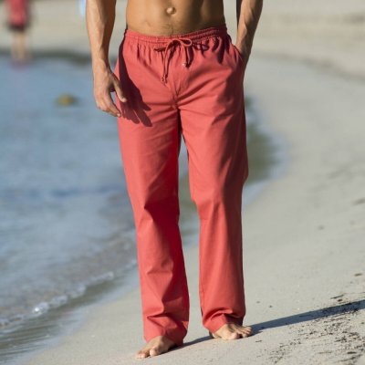 Pohodlné plátěné kalhoty tomatová – Zbozi.Blesk.cz