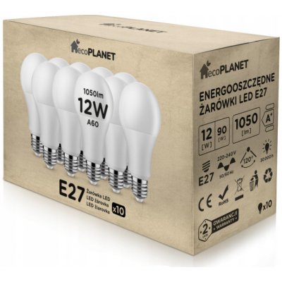 EcoPlanet 10x LED žárovka E27 12W 1050Lm neutrální bílá
