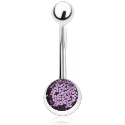 Šperky eshop piercing do bříška z chirurgické oceli stříbrná světle fialové glitry PC01.29 – Zboží Dáma