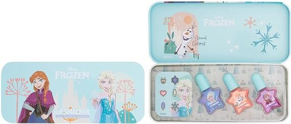 Lip Smacker Disney Frozen Nail Polish Tin dárková kazeta pro děti lak na nehty 3 x 4,25 ml + samolepky + plechová krabička