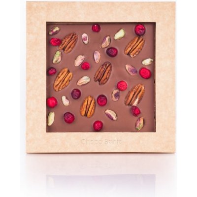 Chocobonte čokoláda mléčná s pistáciemi, pekany, lískovými ořechy a brusinkami 155 g – Zboží Mobilmania