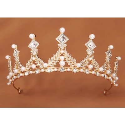 B-Top pozlacená korunka do vlasů s krystaly a perlami TS-J3030 – Zboží Dáma