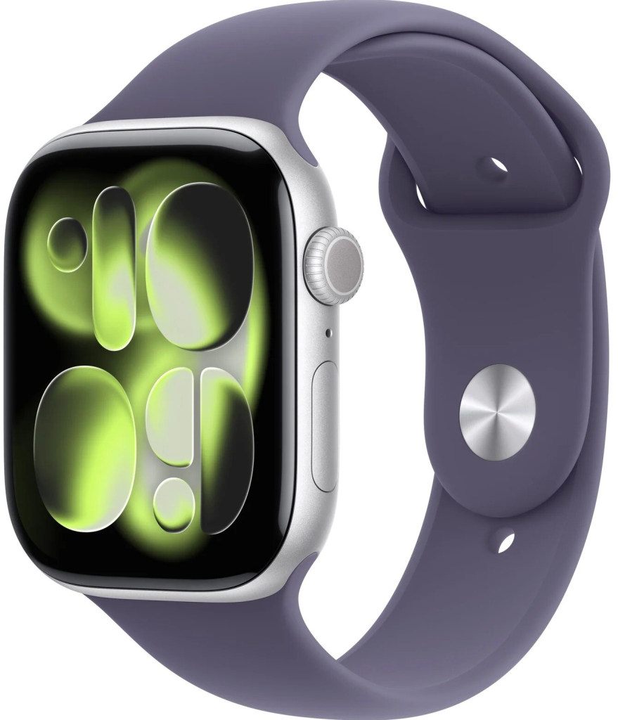 Apple Watch Series 11 GPS 46mm Silver Aluminium Case with Purple Fog Sport Band S/M MEV94WF/A