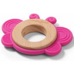 BabyOno dřevěné silikon kousátko Motýlek růžová – Zboží Dáma