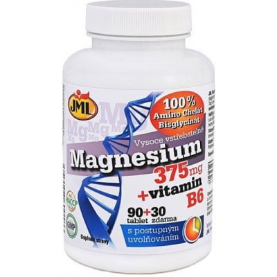 JML Magnezium chelát 375 + vitamín B6 s postupným uvolňováním 120 tablet