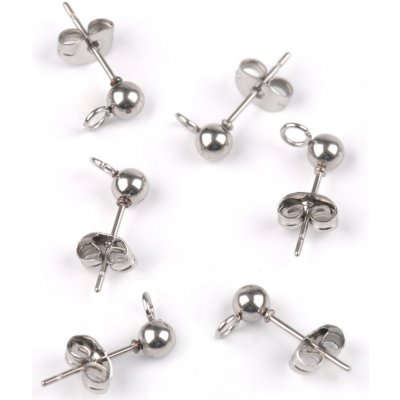 Náušnicová puzeta s kuličkou a zarážkou Ø4 mm z nerezové oceli - platina (6 ks) – Zboží Mobilmania