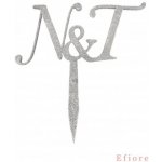 Stříbrný glitrový zápich do svatebního dortu s iniciály novomanželů - velký - Přírodní - bez úprav – Hledejceny.cz