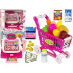 mamido Dětská pokladna a nákupní vozík růžový