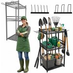 Luaro KX2851 Stojan na zahradní nářadí, ocel, 81 x 43 x 30 cm, černý – Sleviste.cz