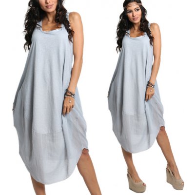 Fashionweek nádherné módní letní bavlněné šaty Boho Italy A607 šedá – Zboží Mobilmania