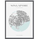 Plakát Singapur mapa města kruh 40X50 cm + šedý kamenný rám