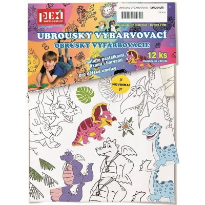 PEXI Ubrousky vybarvovací 12 ks dinosauři plast v sáčku 30x42x1cm – Zbozi.Blesk.cz