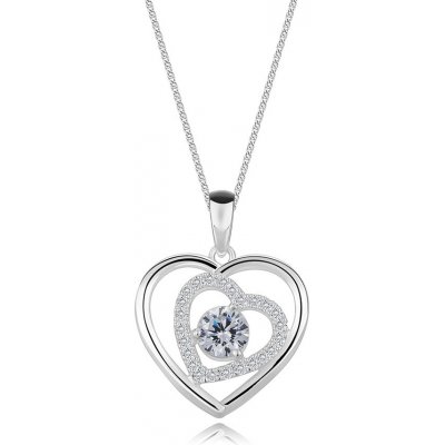 Šperky eshop Náhrdelník ze stříbra hladké a zirkonové srdce, kulatý zirkon V03.14 – Zboží Mobilmania