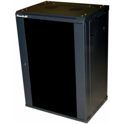XtendLan WS-18U-64-BL-U-P Rozvaděč, 19", na stěnu, jednodílný, výška 18U, 600 x 450, skleněné dveře, kouřové sklo, rozložený, nosnost 60kg, černý WS-18U-64-BL-U-P – Zboží Živě