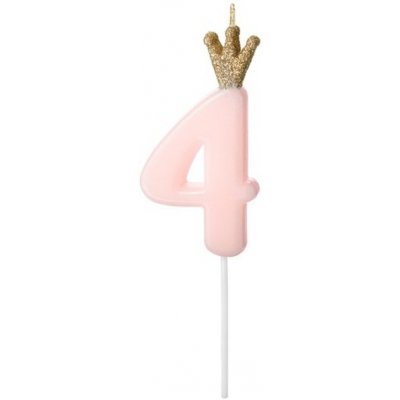 PartyDeco SVÍČKA narozeninová číslo 4, světle růžová, 9,5 cm – Zboží Dáma