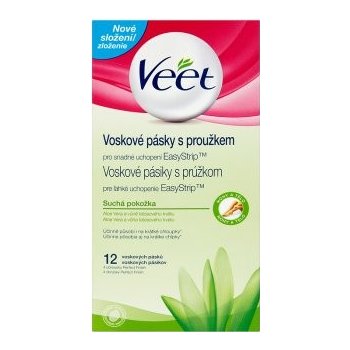 Veet Wax Strips voskové depilační pásky pro suchou pokožku Aloe Vera & Parfum of the Lotus Flower 12 ks