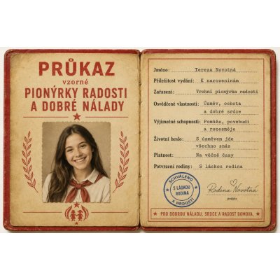 Bezvadary.cz | Retro průkaz vzorné pionýrky radosti s vlastní fotografiíA3 42x30cm rp39 – Zboží Mobilmania