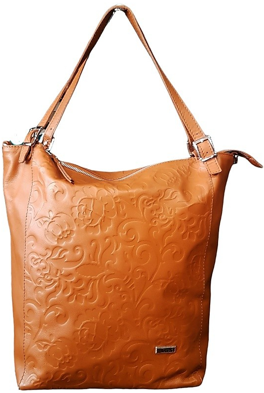 Facebag kožená shopper kabelka koňaková květiny 7054/83-129