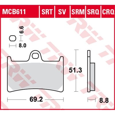 Přední brzdové destičky TRW / Lucas Yamaha 700 Tracer, Tracer GT 2018 - směs SRT – Hledejceny.cz