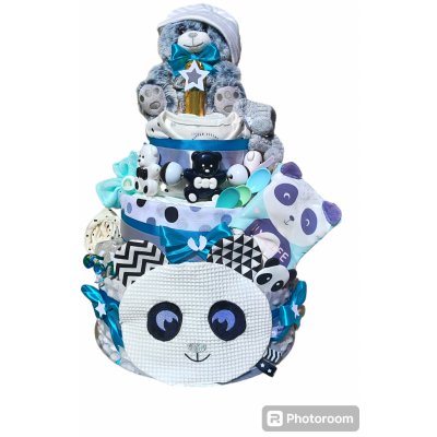 BabyDort třípatrový plenkový dort pro miminko PANDA PREMIUM – Zboží Mobilmania