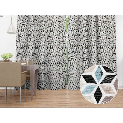 Biante Dekorační závěs Leona LN-059 Tyrkysovo-černá mozaika 130x230 cm – Zboží Mobilmania