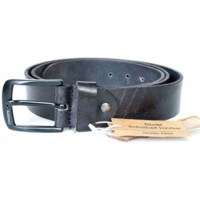 Kožený opasek z pevné silné kůže s černou přezkou FLW černý – Zboží Dáma