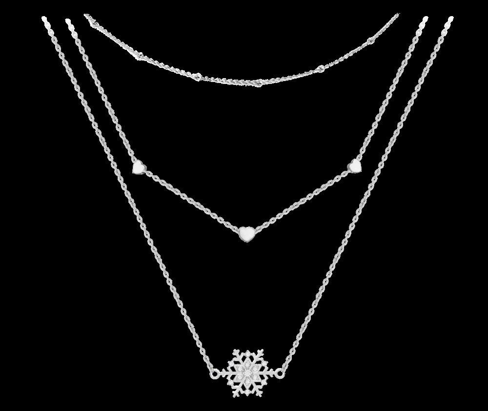 Minet Trojitý stříbrný náhrdelník vločka s čirými zirkony JMAS8018SN52 |  Srovnanicen.cz