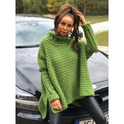 Fashionweek Nádherný pletený kabát pončo s rolákem VANESSA Zelená – Zboží Mobilmania