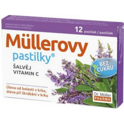 Dr. Müller Müllerovy pastilky šalvěj, vitamin C bez cukru zdravotnický prostředek při chřipce a nachlazení 36 ks – Zboží Mobilmania