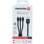 Swussteb 72501101 3in1 MFi, nabíjecí a synchronizační, USB 2.0 (M) na micro USB (M), USB-C (M) a Lightning (M), opletený, 1,2m, černý – Zbozi.Blesk.cz